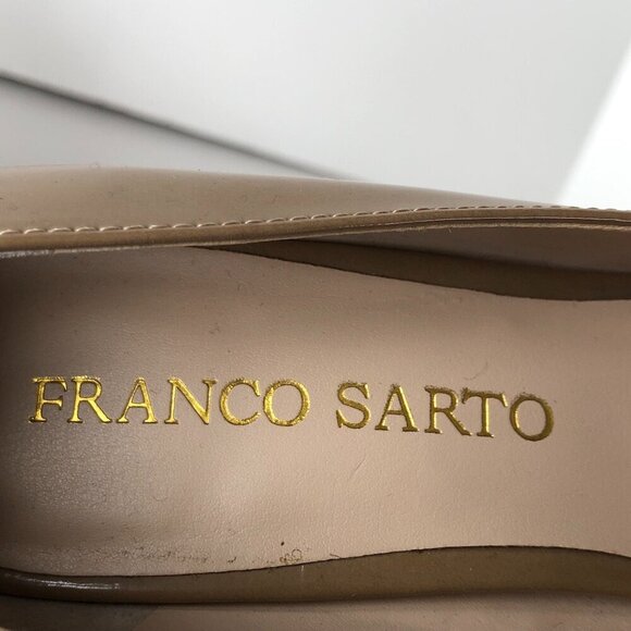 FRANCO SARTO manmade patent raisen tan nude taupe cushion 3.25" heel pumps US 7M - Picture 4 of 16